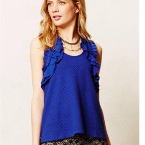 Anthropologie DELETTA Blue Ruffle Sleeveless Top Size Large